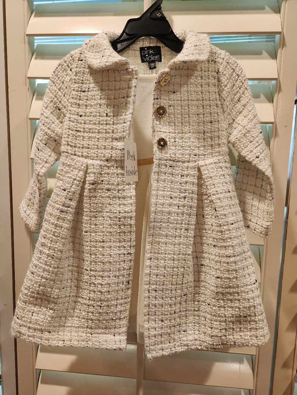 NWT Pink & Violet Cream Tweed Girls' Coat With Matching Dress, Size 3T